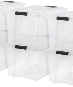 IRIS USA 72 Qt Stackable Plastic Storage Bins with Lids. 6 Pack - BPA-Free. Made in USA - See-Through Organizing Solution. Latches. Durable Nestable Containers. Secure Pull Handle - Clear