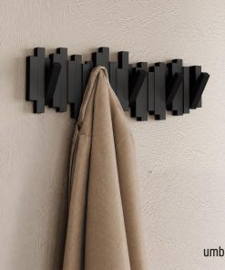 Alternative view of Umbra Sticks Wall-Mounted Coat Rack Rail Hook with 5 Retractable Pegs – Modern. Space-Saving Storage Organizer. Black